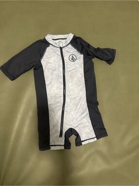 Volcom Kids Black & Gray Short Sleeve Zip Front Swim One Piece